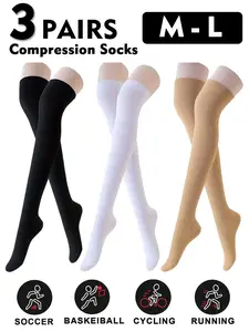 Knee-Thigh High Compression Stockings, 15-20mmhg Support, Unisex Design, Ideal for Running & Sports, Moderate Fabric, All Season Use, Sports Running Socks