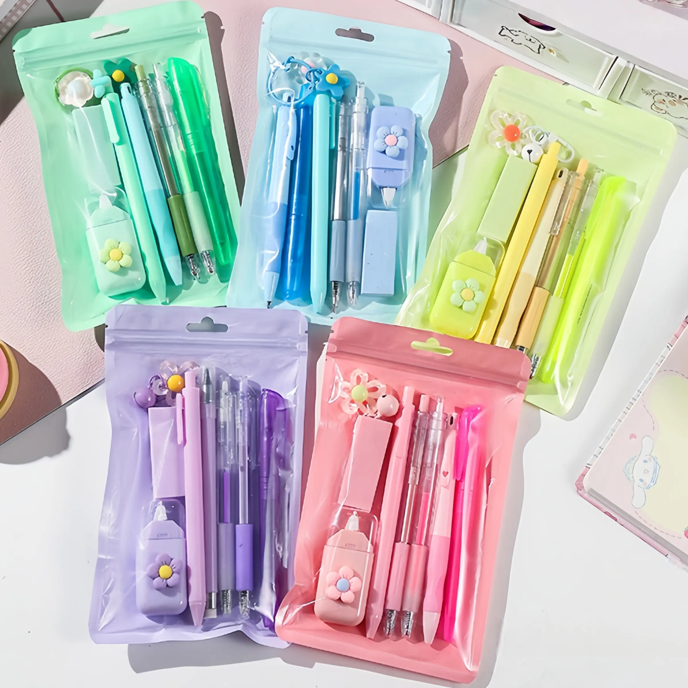 Macaron Color Stationery Set, 2/3/5 Sets, 8 Pieces Per Set, Cute Learning Supplies, Aesthetic School Supplies, Teaching Supplies, Classroom Supplies, Office School Supplies, Durable School Essentials, Student Essentials, Perfect Holiday Gift