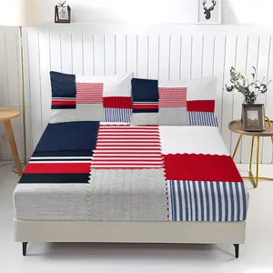 Color puzzle printed pattern bedsheet, including 1 bedsheet and 2 pillowcases, anti slip dust cover suitable for bedrooms and guest rooms, suitable for personal use or gift giving