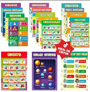 Educational Supplies 16 Pieces Learning Posters Set for Kids 1-5 Alphabets Numbers Colors Fruits Vegetables Time Sea Animals Ideal for Classrooms Daycare and Nursery Decoration