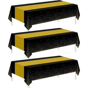 3 Pack   Tablecloth,Black and  Tablecloths for Rectangle Tables,  Decorations,54" x 108" Disposable Plastic Table Cloth for Parties,Birthday Party Decorations,Graduation,Wedding
