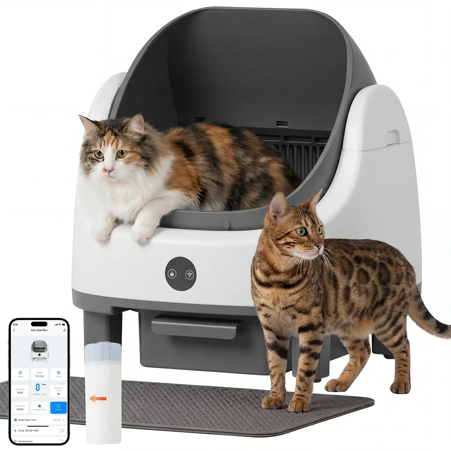 Aoxun Automatic Open-Top Cat Litter Box, Smart App Control Self-Cleaning Cat Litter Box for 3-24lbs Cats, 10 Days Hands-Free Cleaning, Ultra Quiet 32dB Cat Toilet with Multiple Safety Protection