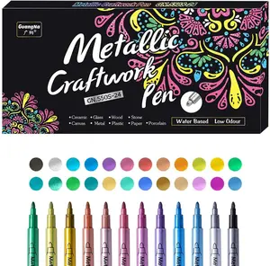 GuangNa Metallic Marker Pens Dual Tip Acrylic Paint Pens for Black Paper Scrapbooking Photo Album Rock Painting DIY Arts Crafts 30 Vibrant Glittery Colors