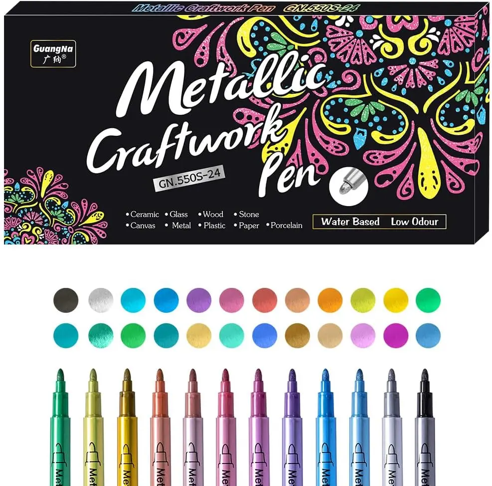 GuangNa Metallic Marker Pens Dual Tip Acrylic Paint Pens for Black Paper Scrapbooking Photo Album Rock Painting DIY Arts Crafts 30 Vibrant Glittery Colors