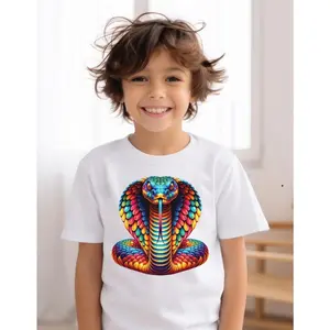 Colorful King Cobra T-Shirt for Boys Girls, Funny Reptile Lover Apparel, Cool Snake Lover Gift T-Shirt, Cute Serpent Enthusiast Tee for Toddler Children Spring Outfit