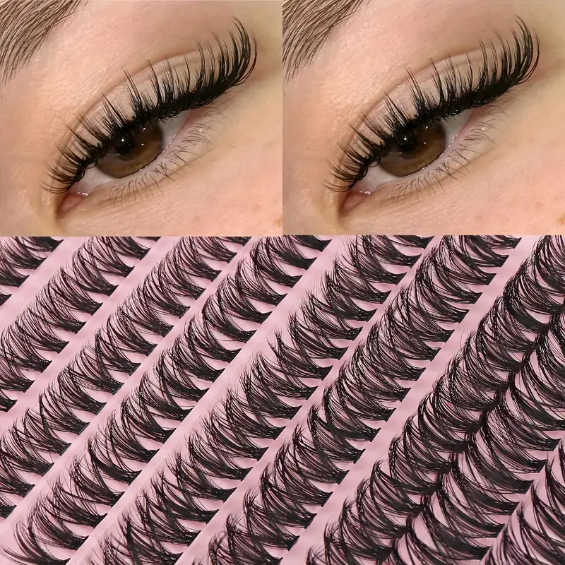 200 Clusters, Curved Lash Clusters, Mixed Length 8-16mm, Reusabl Lashes, Synthetic, Cosmetic, Easy to Wear, Russian DD Curl, Natural & Extra Thick Styles, 0.05mm-0.07mm Thickness, Perfect for Beginners, Daily Makeup & Christmas Gift, Eyelash Extensions