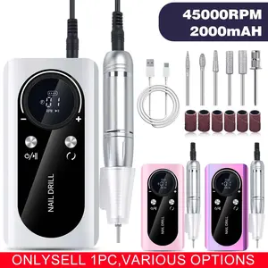 Professional 45000rpm V2 Electric Nail Drill Machine, Rechargeable Portable Low Noise Nail Sander File, Manicure Salon Tool