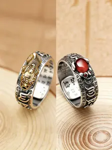 2pcs Adjustable Size Ruyi Ring Set, Traditional Chinese Design Symbolizing Wealth & Good Fortune, Perfect Gift for Special Occasions