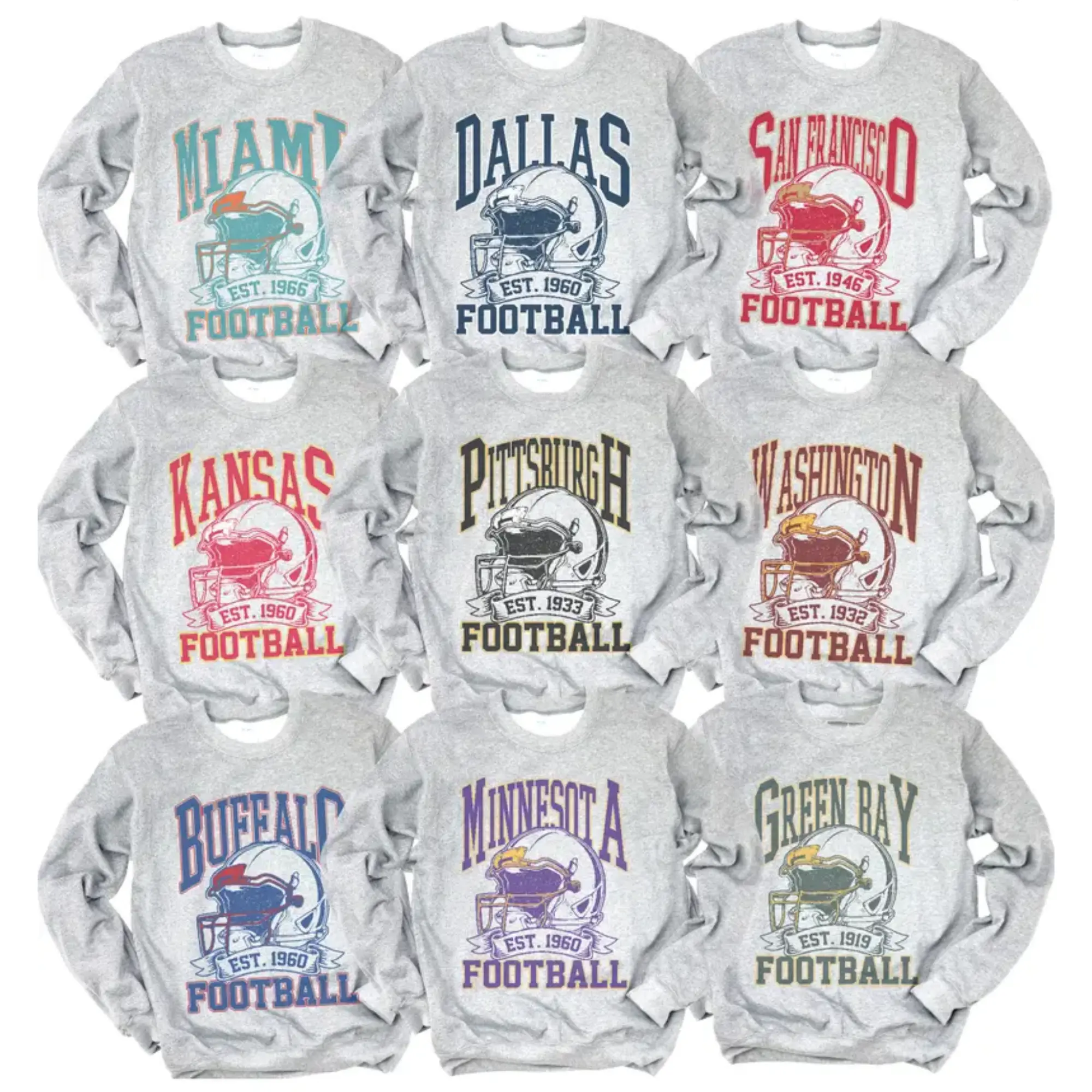 Vintage Football Helmet Graphic Sweatshirt Unisex Football City Pullovers Crewneck Vintage City Helmet Sweater