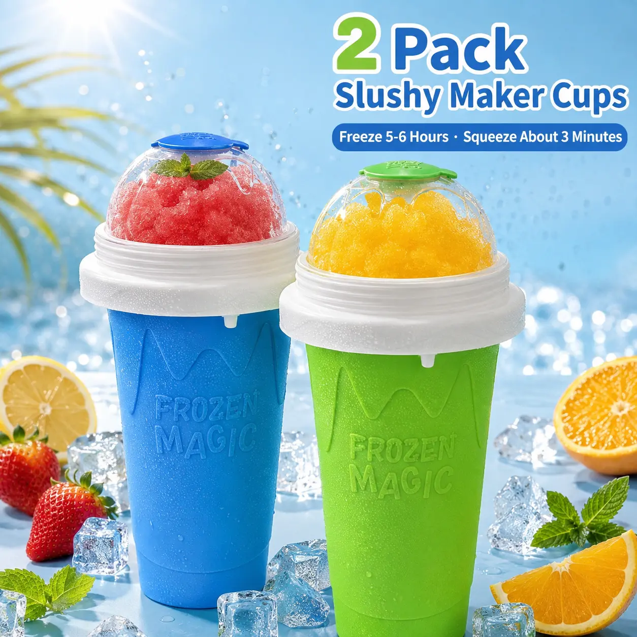2PCS Slushie Maker Cup,SummerWins DIY Magic Quick Frozen Smoothies Cups for Homemade Milk Shake Ice Cream Maker, Cooling Cups, Double Layer Squeeze Slushy Maker Cup,Birthday Funny Gifts for Mom Dad, Boy, Girls，DealsForYouDays