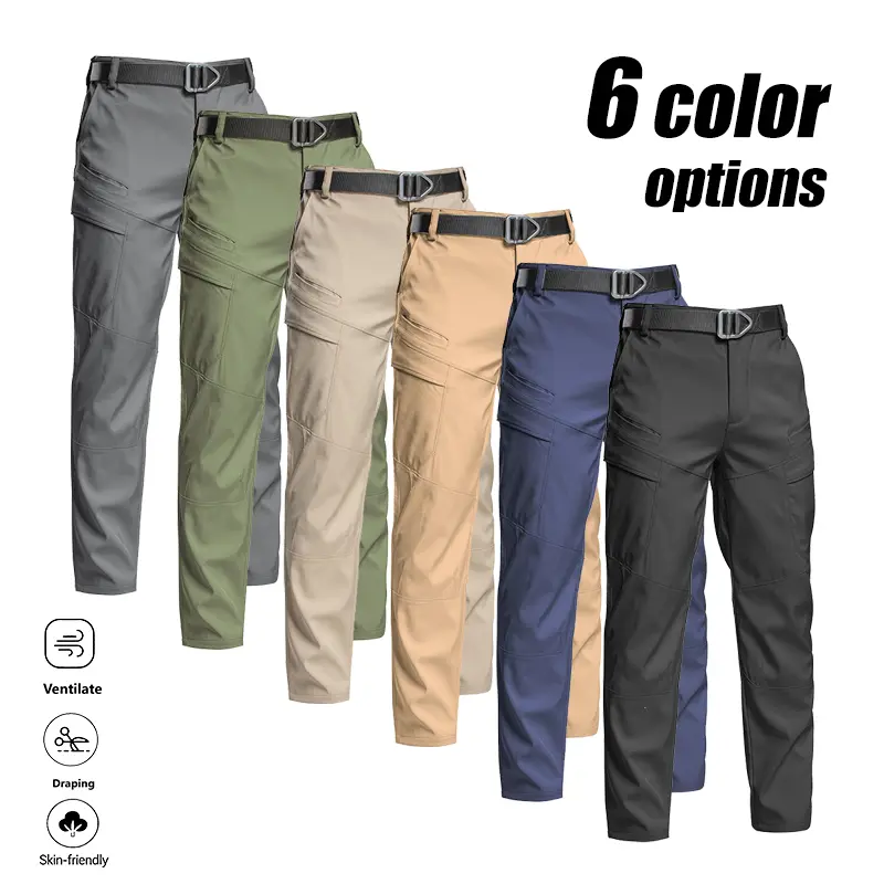 LIFE KEEPS MOVING men’s multi-pocket work pants, outdoor casual tactical long pants, belt not included, suitable for outdoor construction workers’ uniform, durable outdoor hiking casual pants, machine washable