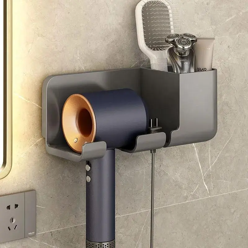 Wall Mounted Hair Dryer Holder Modern Bathroom Accessories Bathroom Necessities Bathroom Shelves Shaver Hair Dryer Stand with Storage Box Toilet Organizers For Dyson Blower Bathroom Accessory