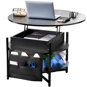 【DealsForYouDays】 VEVOR Lift Top Coffee Table, 35.3 in Round Coffee Table with Extra Storage Pockets, Pop Up Coffee Table for Living Room, Blackdealsforyoudays