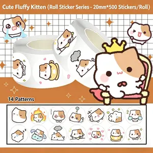500pcs Cute Pom-Pot Kitten Curly Sticker Series Sealing Stickers for Cups, Laptops, Suitcases, DIY Decorative Stickers, Birthday Gifts