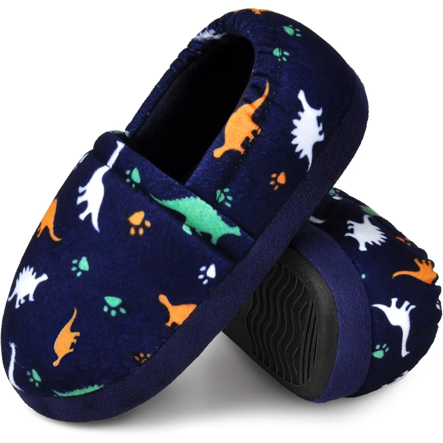 Kids' Dinosaur Print Non-Slip House Slippers - Navy Blue Round Toe 7-8 Toddler Indoor Summer Footwear for Boys, Comfortable Bedroom Use Slip-Ons, Slippers Shoes, Anti-Skid Sole