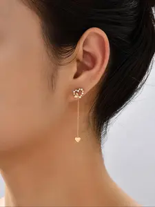 Heart Shaped Dangle Earrings, Artificial Zircon Decor Copper Dangle Earrings for Women, Daily Clothing Decor, Casual Trendy Exquisite Jewelry for Birthday Gift, Copper Inlaid Zircon
