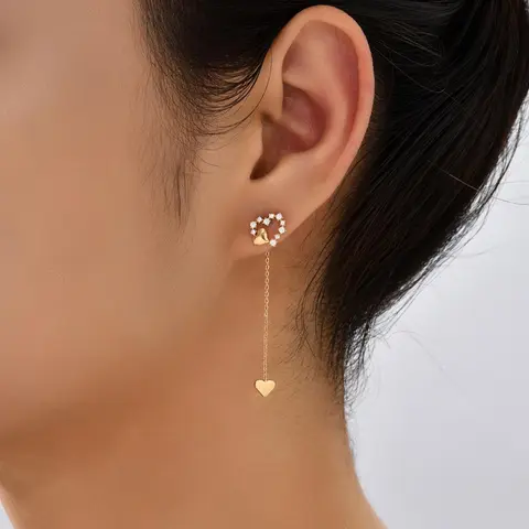 Heart Shaped Dangle Earrings, Fashion Dangle Earrings, Artificial Zircon Decor Copper Dangle Earrings for Women, Daily Clothing Decor, Casual Trendy Exquisite Jewelry for Birthday Gift, Copper Inlaid Zircon