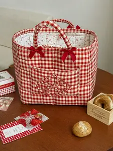 Grid Storage Basket with Butterfly Knot Decoration, Portable Foldable Storage Bag, Collapsible Storage Baskets, Large Capacity Laundry Basket, Home Decor Gift