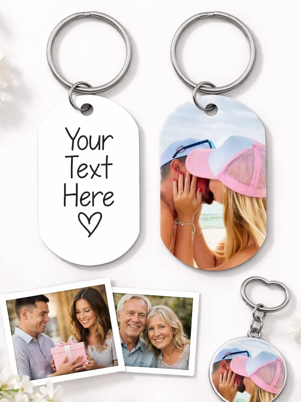 LoonStore Personalized Heart-Shaped Acrylic Keychain for Women with Custom Photo or Engraved Text, Double Style Option, Premium Print Anniversary Gift