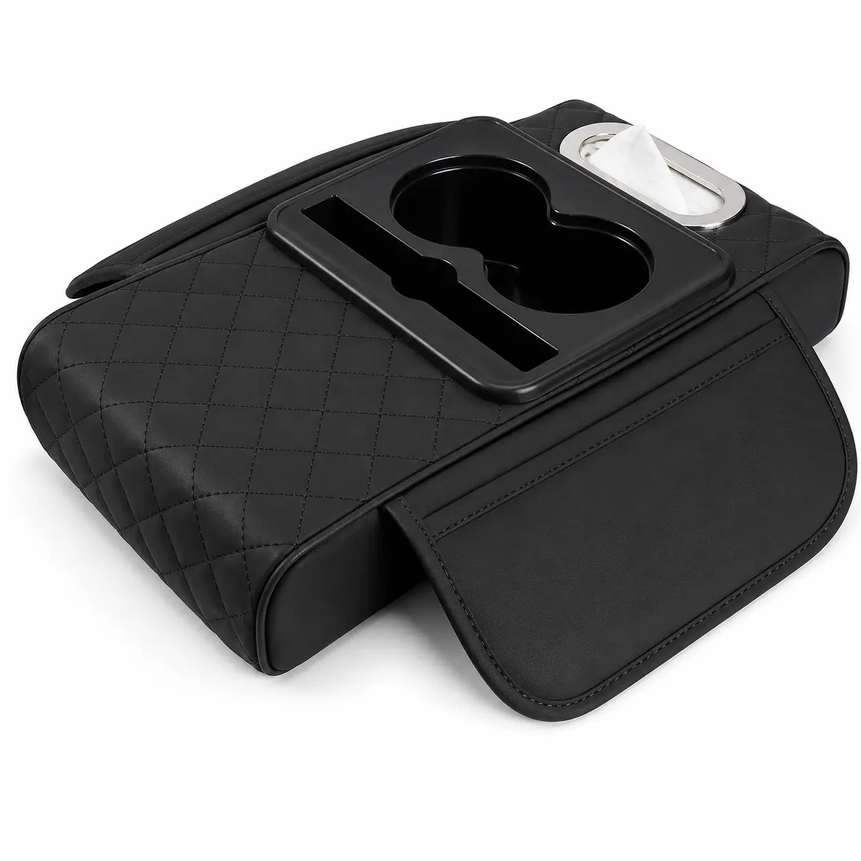 5-in-1 Car Armrest Cushion & Center Console Organizer, Universal Car Armrest Pillow with Dual Cup Holders, Phone Slot, Tissue Box Holder & Storage Pockets, Car Interior Accessories for Sedan, SUV & Truck