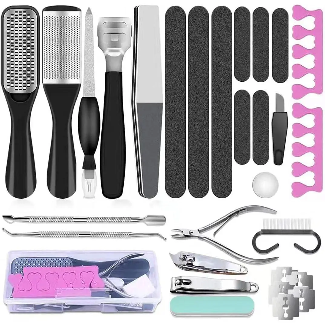 Pedicure Tools for Feet, 30 in 1 Foot Scrubber Manicure Kit for Women Men, Stainless Steel Foot File Foot SPA, Professional Callus Remover Skin Tag, Included Nail Toenail Clipper File Foot Rasp
