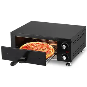 Black Professional Electric Pizza Oven – 12 Inch 1100W 110V Single Deck Stainless Steel Countertop Pizza Maker, with Removable Crumb Tray, Timer, Commercial-Grade, Ideal for Home Kitchens, Restaurants