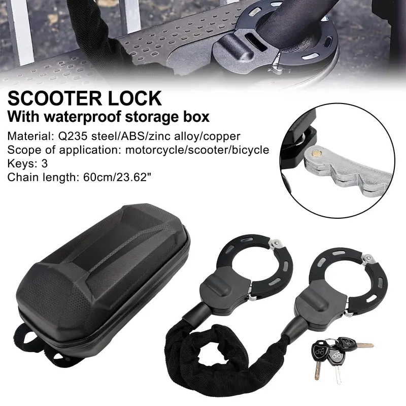 Heavy‑Duty Scooter Chain Lock, 60cm/23.62 Inch Anti‑Theft Secure Chain Lock with Keys, Waterproof Storage Bag Included, E‑Bike Anti‑Theft Accessories Bike Locks Bicycle Lock