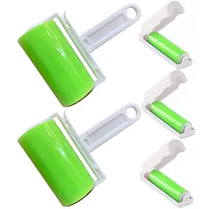 Sticky Gel Lint Roller 5 Pack, Reusable Washable Lint Roller Portable Pet Hair Remover Cleaner with Cover For Clothes,Pet Hairs,Carseats, Include Medium/Small Size (Green)