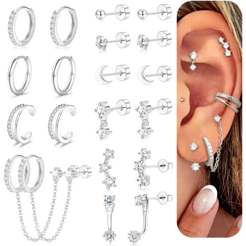 Florideco Women's 20G Anti-Allergenic Stainless Steel Flat Back Earring Stacking Set - Gold Plated Dainty Hoops, Minimalist Finish, Birthday Wedding Gifts for Women