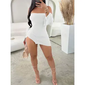 Women's Carnival Night Romantic Party Valentine's Day Elegant Sleeveless Tube Top Thigh Slit Mini Dress