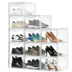 6 Pack Clear Storage Bins with Lids, 19 Qt Stackable Plastic Storage Containers with Magnetic Door, Large Organizer Bins for Closet, Home, Office, Kitchen Organization