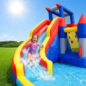 10 in1 Inflatable slide water park bouncing house garden with splash pool & water gun & basketball & climbing wall & dual pools & soccer