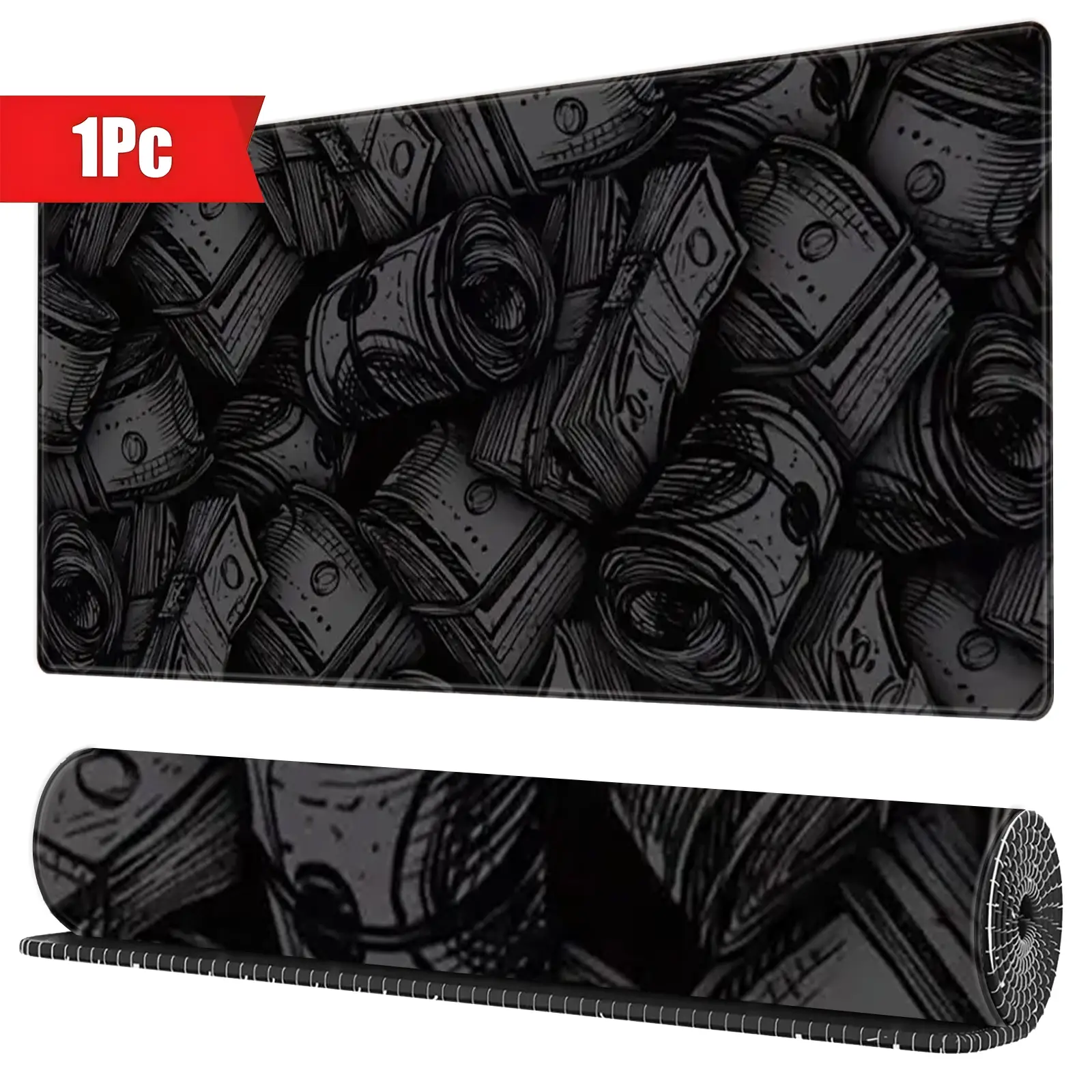 Money Pattern Mouse Pad, Long Non-slip Waterproof Mouse Pad, Office Game Table Pad, Expansion Pad for Laptop, Computer, Gaming Room