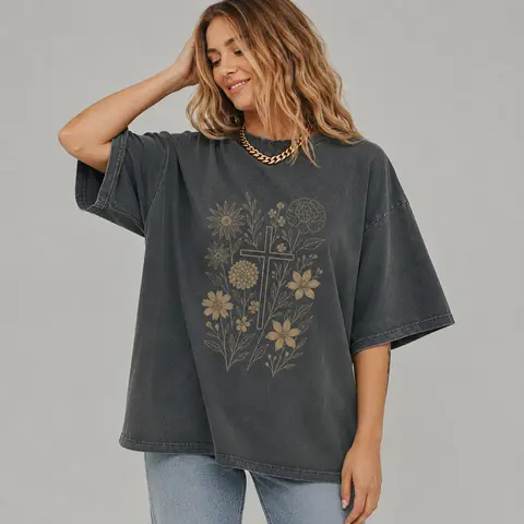 Comfort Colors Christian Cross Shirt, Floral Faith Tee, Boho Jesus Shirt, Religious Gift for Women, Vintage Aesthetic Cross T-Shirt, Christian Easter Shirt