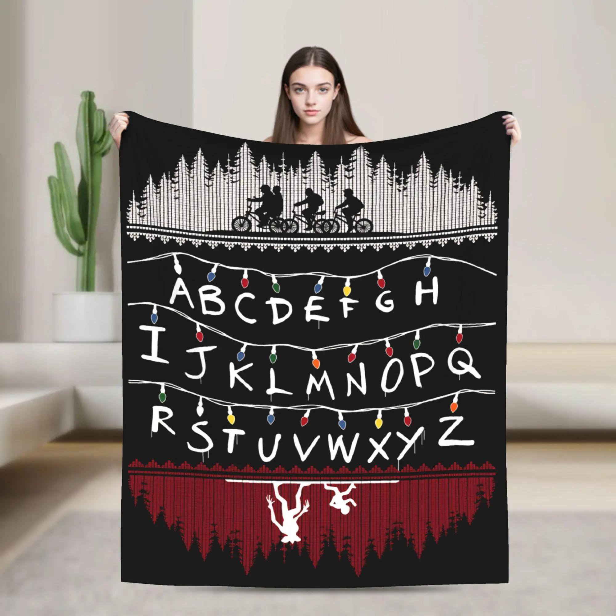 Warm Blanket Picnic Stranger Alphabet Lights Throw Blanket  Flannel Bedspread For Home Decor Comfortable Sofa Bed Cover