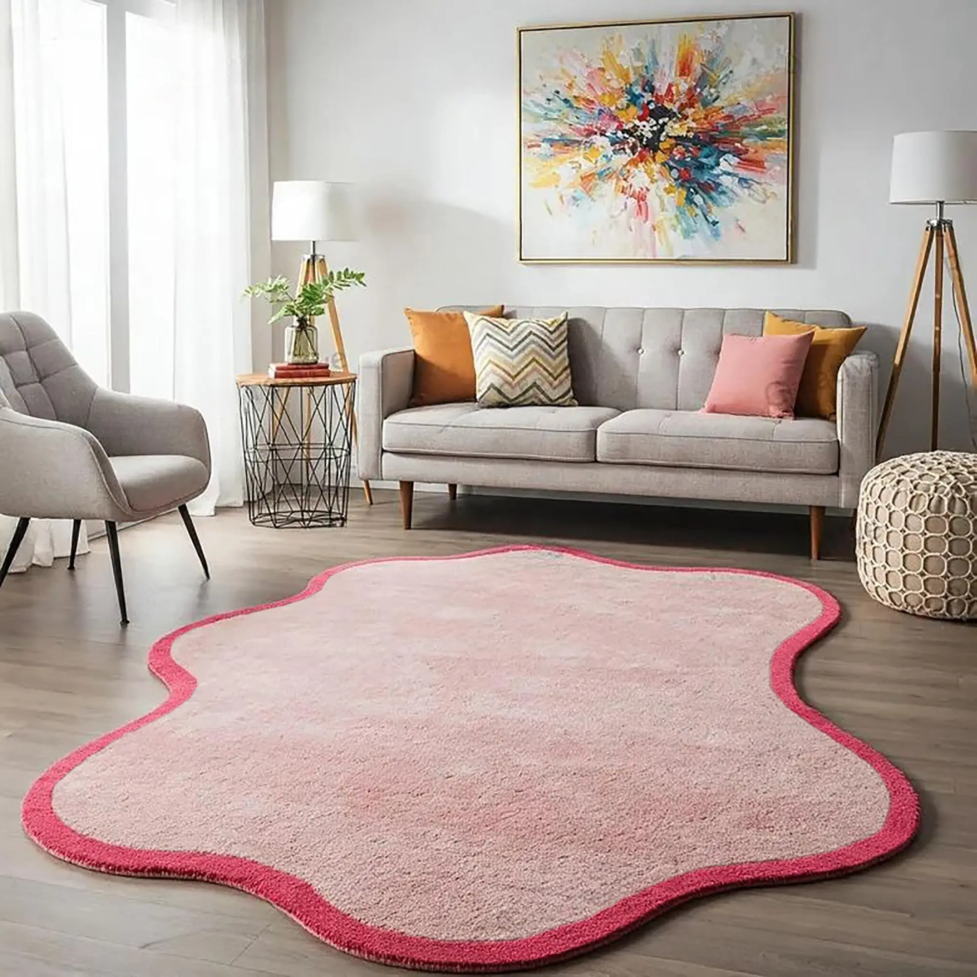 Modern Irregular Colorful Print Decorative Carpet, Artistic Foldable Anti-Slip Fleece Rug, Home Decorative Rug, Easy Care Large Area Floor Mat for Living Room Bedroom, Machine Washable Rug, Soft Rug, Modern Minimalist Rug