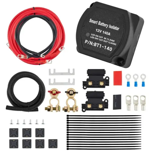 Dual Battery Isolation Kit, 6m 12V, Auto Split Charge Relay System with 140AMP VSR, Fits RVs, Marine Crafts, Cars, Trucks, Caravans, Campers, Yachts, ATVs, UTVs, and Boats Workshop