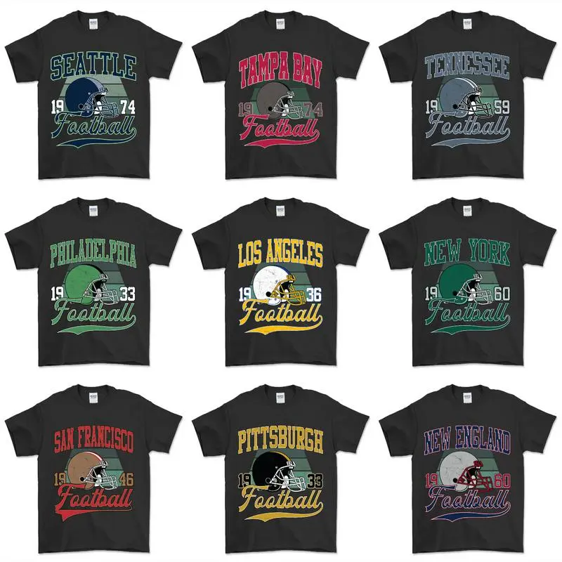 Retro Football All Team T-Shirts, Vintage Sportswear Collection, Unisex Game Day Graphic Tee, Classic Football Fan Outfit, Gift for Men and Women