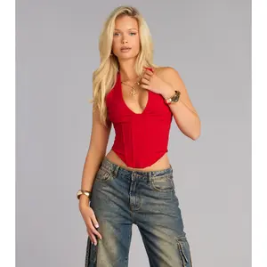 Sculpted Intent Ponte Halter Corset Top