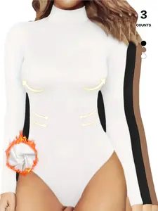 Women's Tummy Control Mock Neck Bodysuit, Long Sleeve Stretchy Slim Fit Jumpsuit, Elegant Body Shaper Top, Casual Lounge Leotard, Shapewear