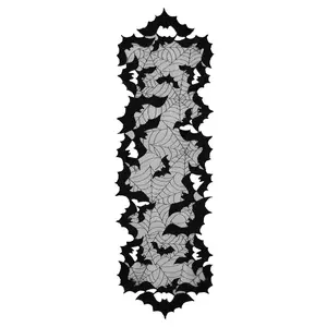 Gothic Halloween Bat Spider Web Lace 14x48 Table Runner - Black