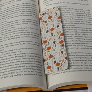 Laminated Double-Sided Bookmark with Autumn Harvest Pattern - Compact Lightweight 2"x6" Durable Design for Fall Reading Enthusiasts