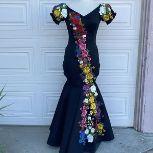 Comfortable Mexican Dress in Taffeta Fabric with Stretch & Rebozo for Traditional Style - Perfect for Casual Day Out or Party - Formal, Womenswear