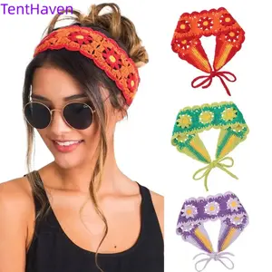 2026 Women's Hair Accessories Fashion Knitted Hook Flower Hollow Triangle Scarf Women's Sweet and Cute Girl Style Flower Headscarf