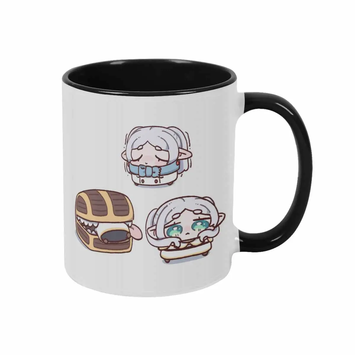 Cute Elf Sandwich Maker Mug 11oz/15oz Kawaii Crying Fantasy Character Print Ceramic Coffee Cup Microwave Safe Gift for Office Breakfast Cafe Home Cozy Winter Tea Time