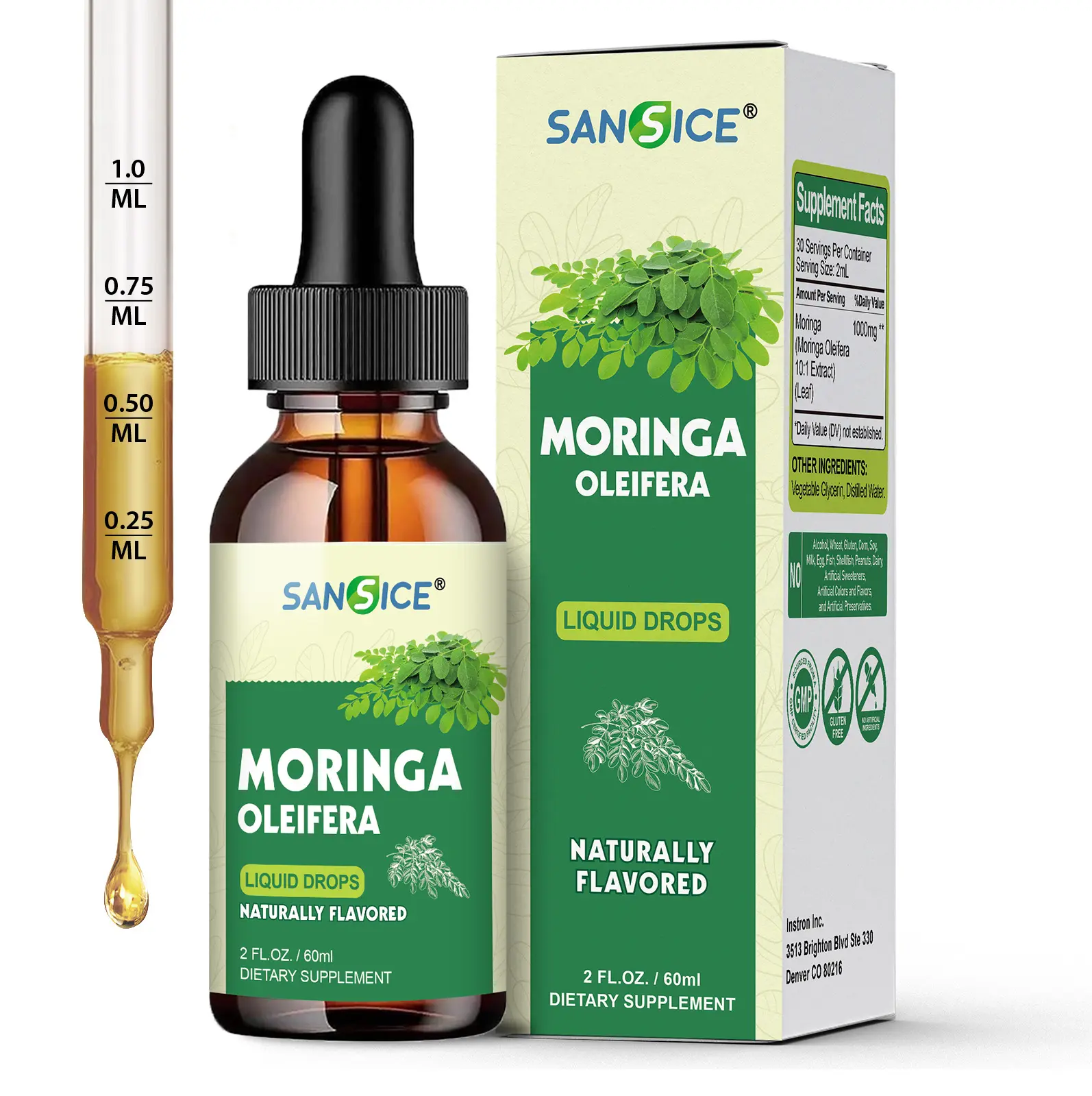 SANSICE Moringa Oleifera Liquid Drops 1000mg - 10:1 Leaf Extract, Natural Vegan Supplement for Energy, Immune Support & Antioxidant, 2 FL OZ