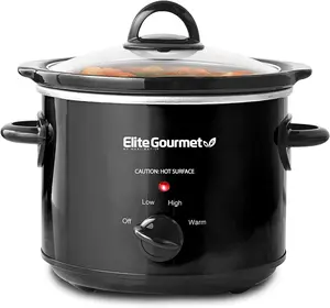 Elite Gourmet MST-350B# Electric Slow Cooker 3 Quart Adjustable Temp for Entrees Sauces Stews & Dips Dishwasher Safe Glass Lid & Crock Black