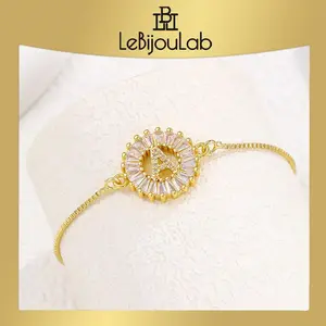 [LeBijouLab Jewellery] Golden & Silver Initial Letter Bracelet with Zirconia Stones | Golden & Silver Bubble Initial Bracelets for Women | Iced Out Initial Bracelet For Men | Birthday Gift | Anniversary Gift | Alphabet Bracelet | Christmas Gift