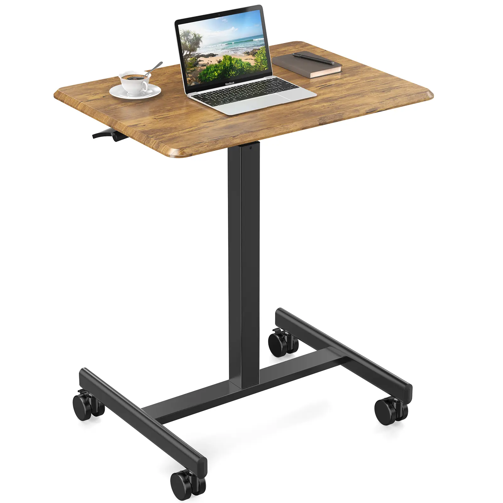 FurniChic Haven Ergonomic Standing Desk - 19in Small Adjustable, Sturdy Durable, Lockable Pneumatic Wheels, Mobile Portable for Home Office, Computer, Smoothly