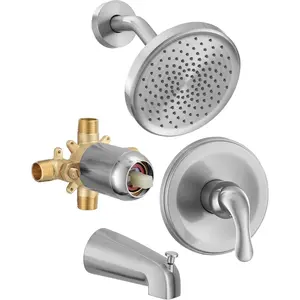 Complete Tub Shower Faucet Set with Valve, Brushed Nickel Single-Handle Tub Shower Trim Kit with High-Pressure 6 Inch Rain Shower Head and Tub Spout